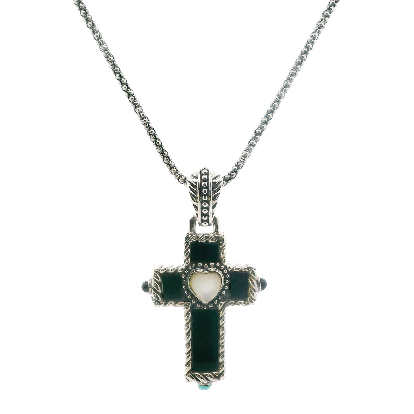 Sterling Silver 20" Beaded Chain W/ Reversible Cross Pendant