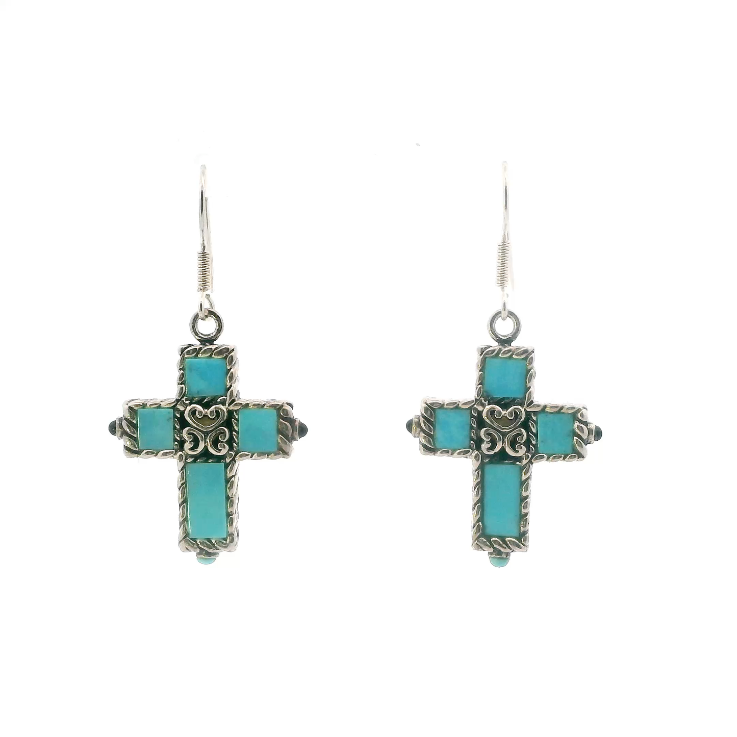 Sterling Silver Sally C Treasures Reversible Cross Turquoise & Onyx Earrings