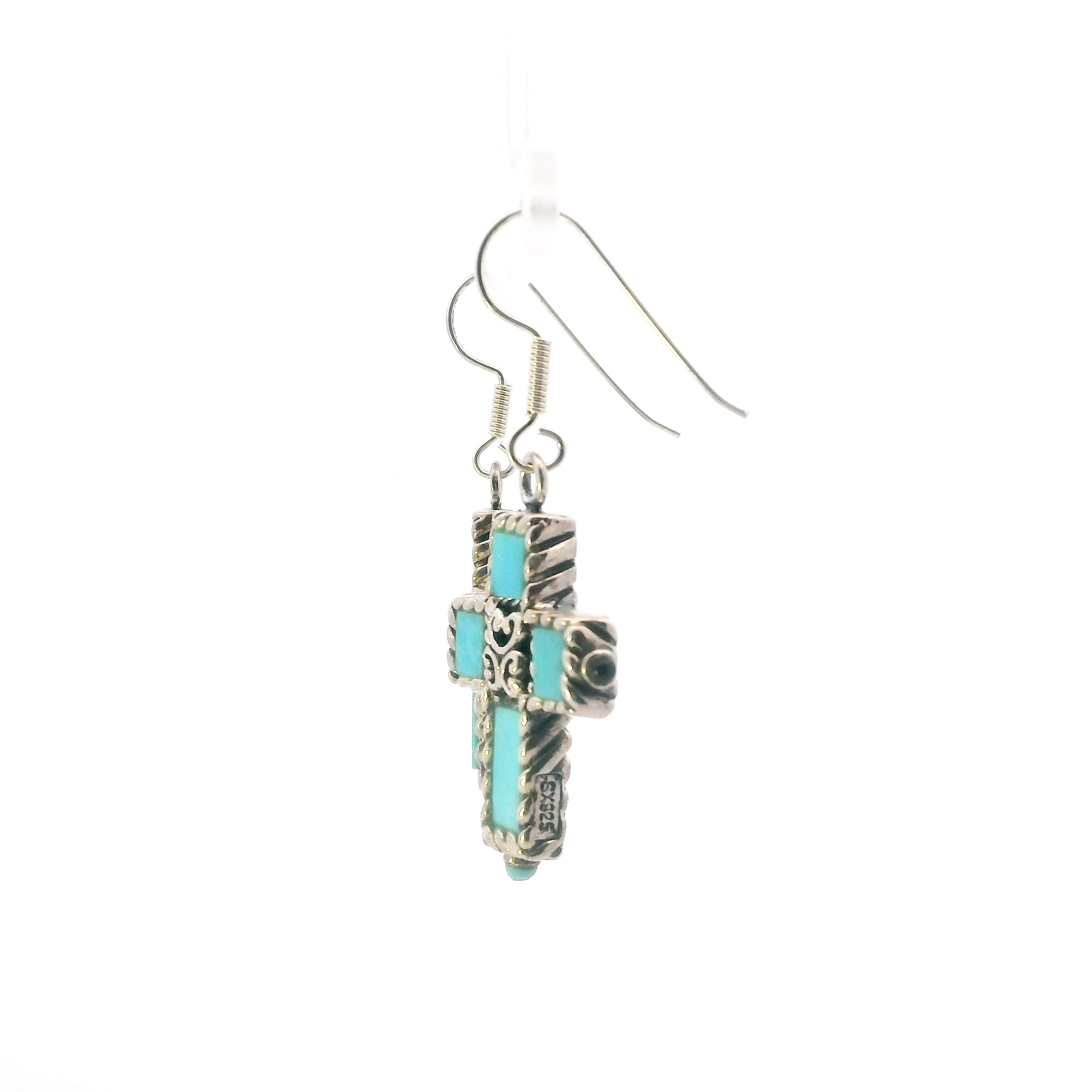 Sterling Silver Sally C Treasures Reversible Cross Turquoise & Onyx Earrings