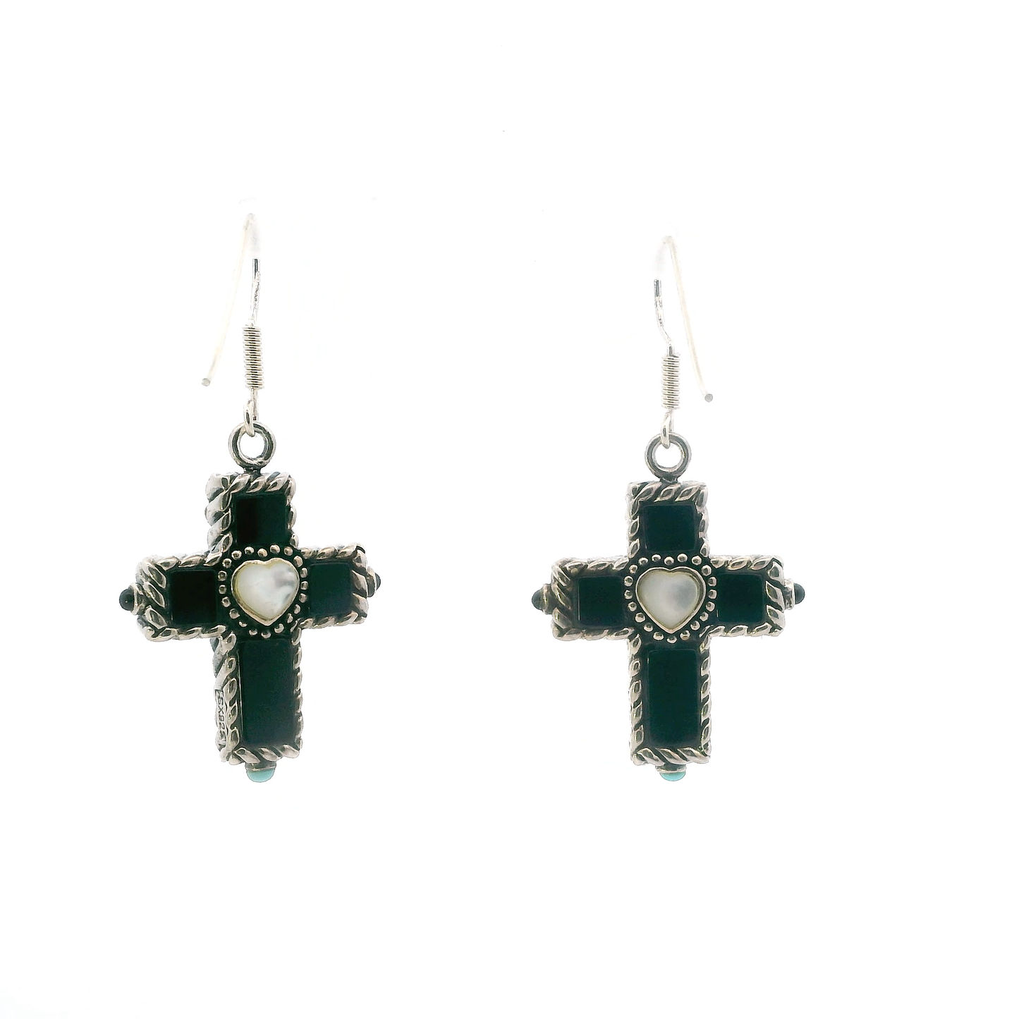 Sterling Silver Sally C Treasures Reversible Cross Turquoise & Onyx Earrings