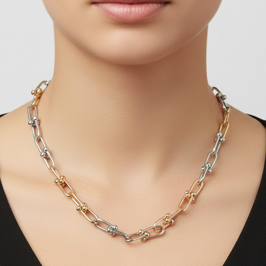 14K Tri Color Gold 20" Semi Hollow Hardware Link Chain