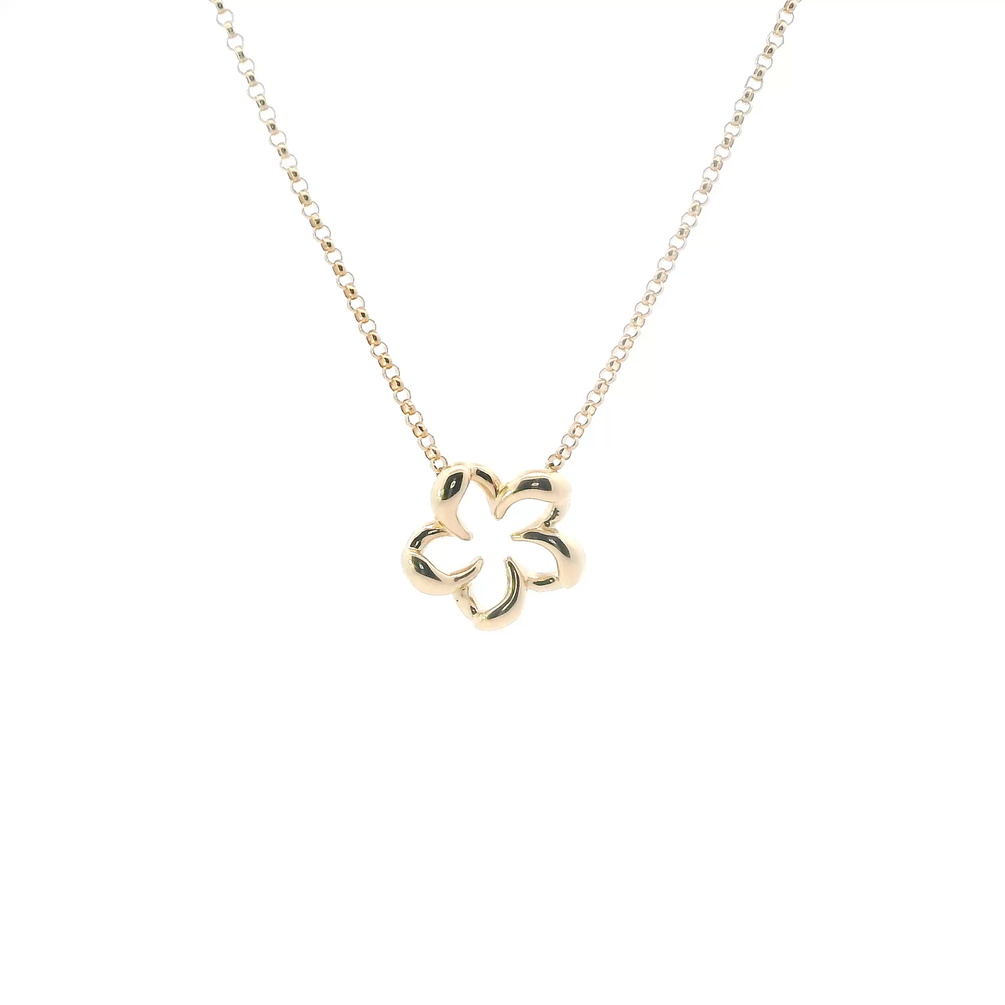 14K Yellow Gold 18" Rolo Link Open Flower Necklace