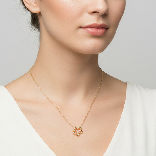 14K Yellow Gold 18" Rolo Link Open Flower Necklace