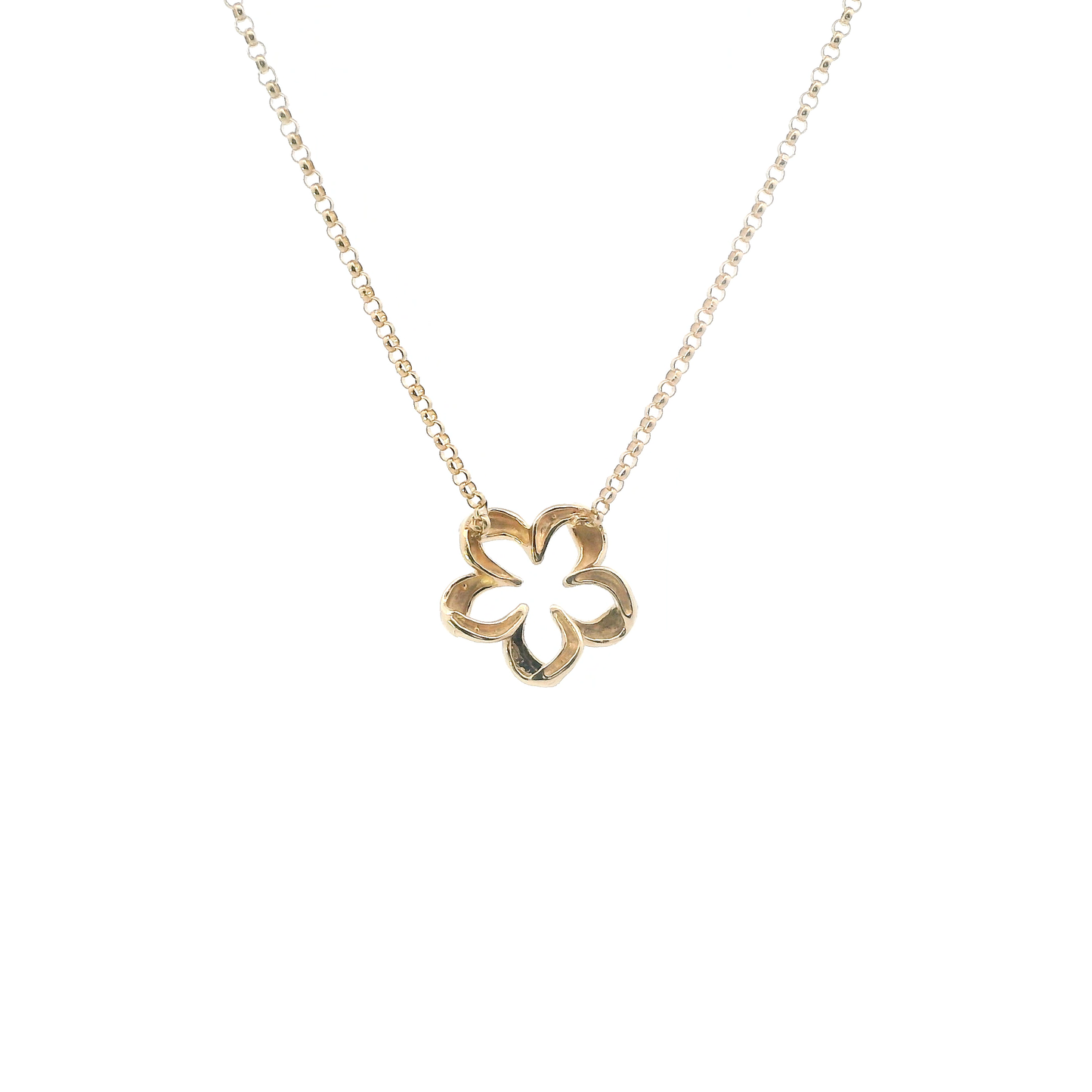 14K Yellow Gold 18" Rolo Link Open Flower Necklace