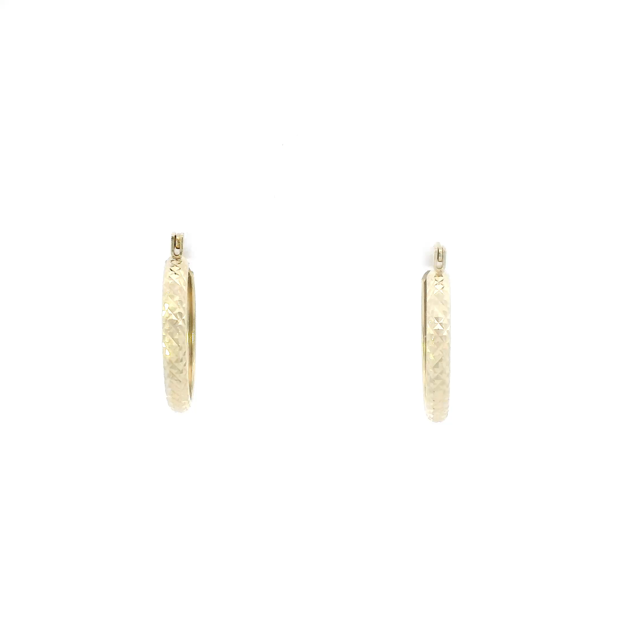 14K Yellow Gold Diamond Cut Hoop Earrings
