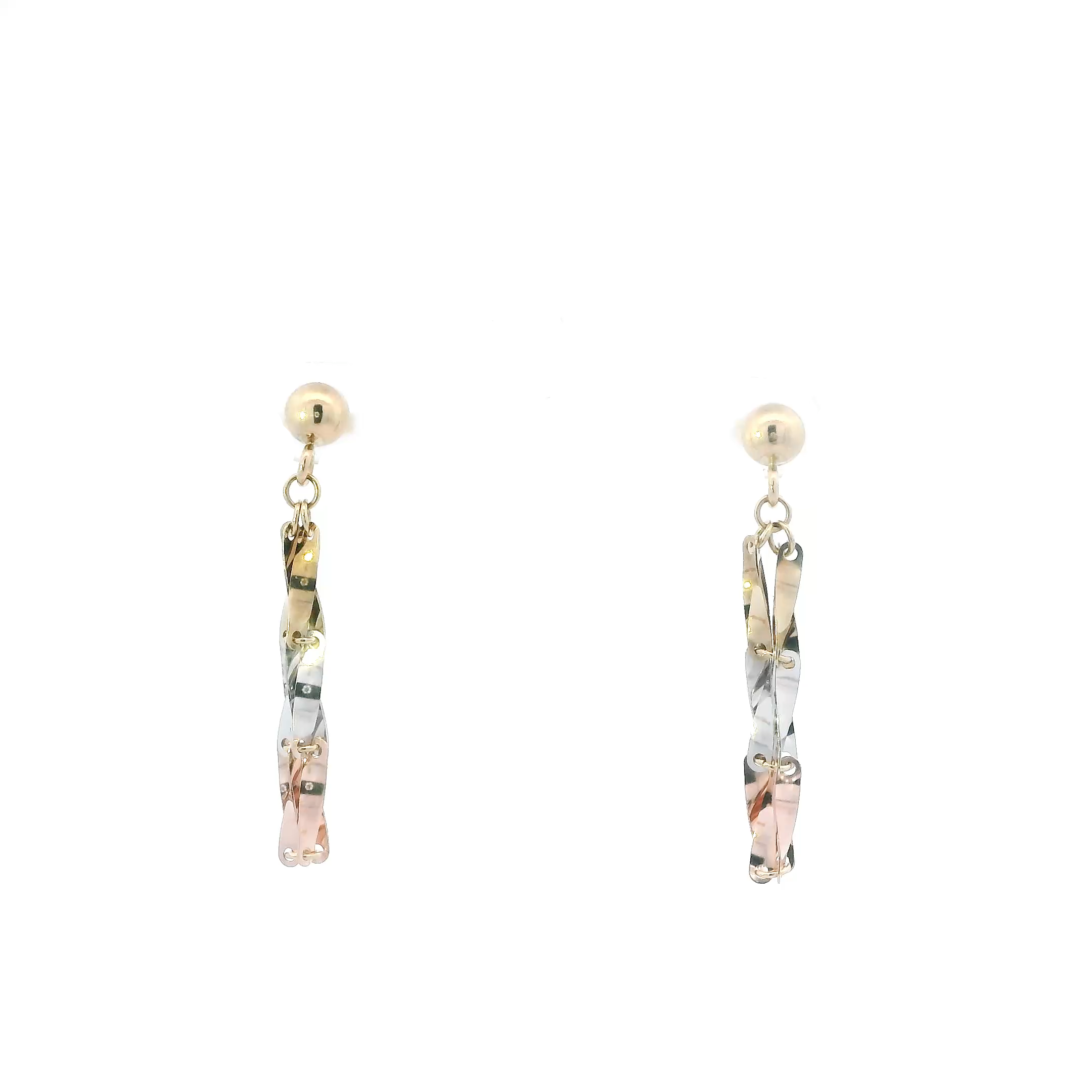 10K Tri Color Gold Twisted Dangle Earrings