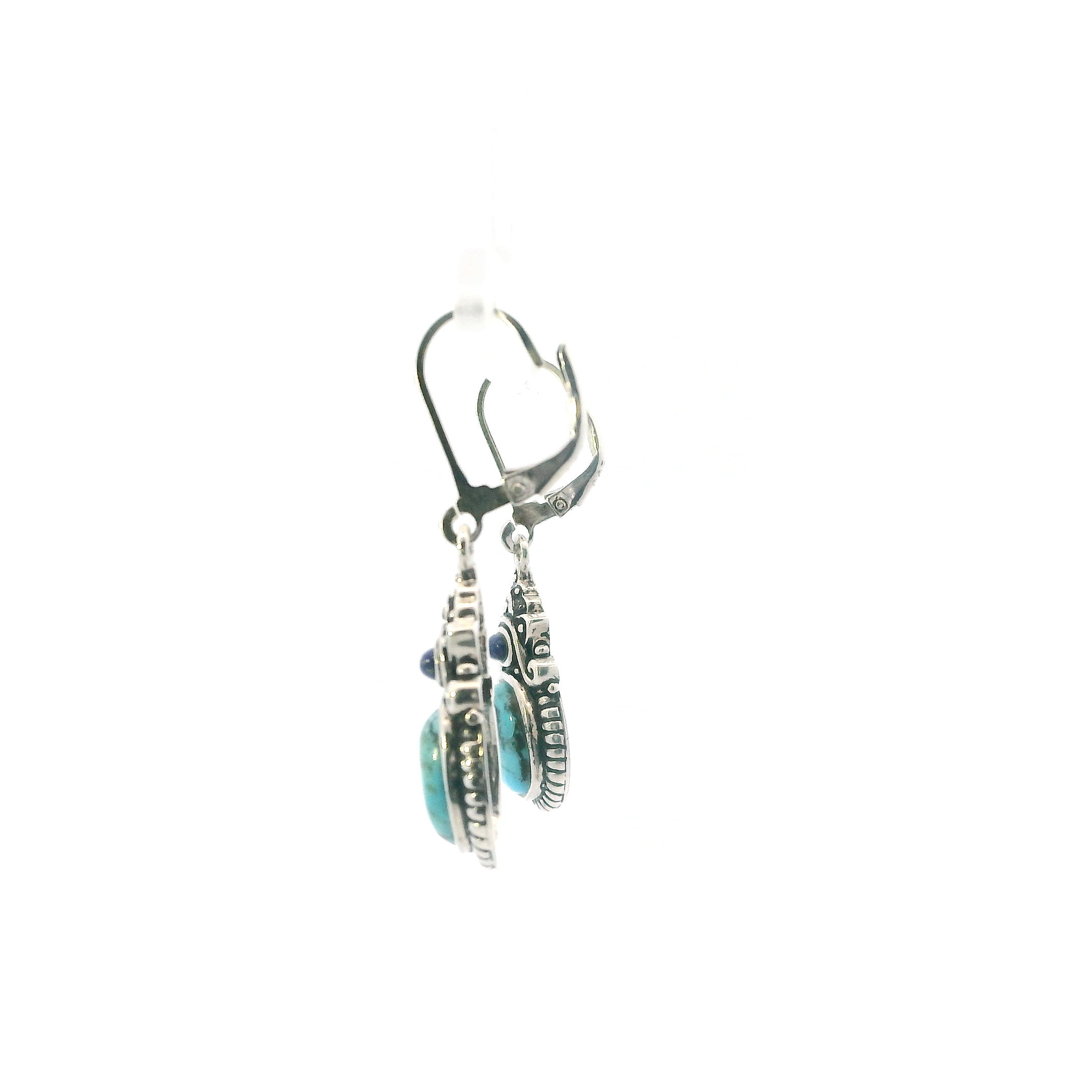Sterling Silver Dangle Turquoise & Lapis Earrings