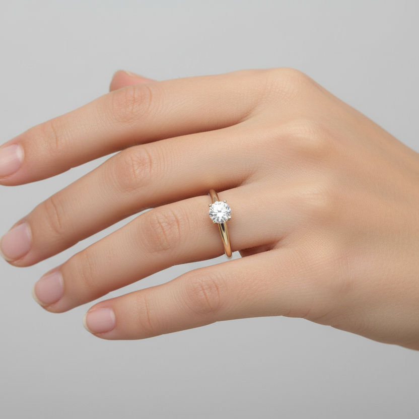 14K Yellow & White Gold Solitaire Womans Ring - 0.30ct