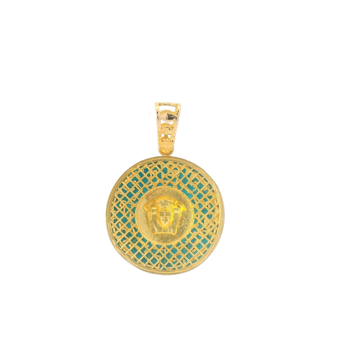 22K Yellow Gold Teal Greek Medusa Pendant