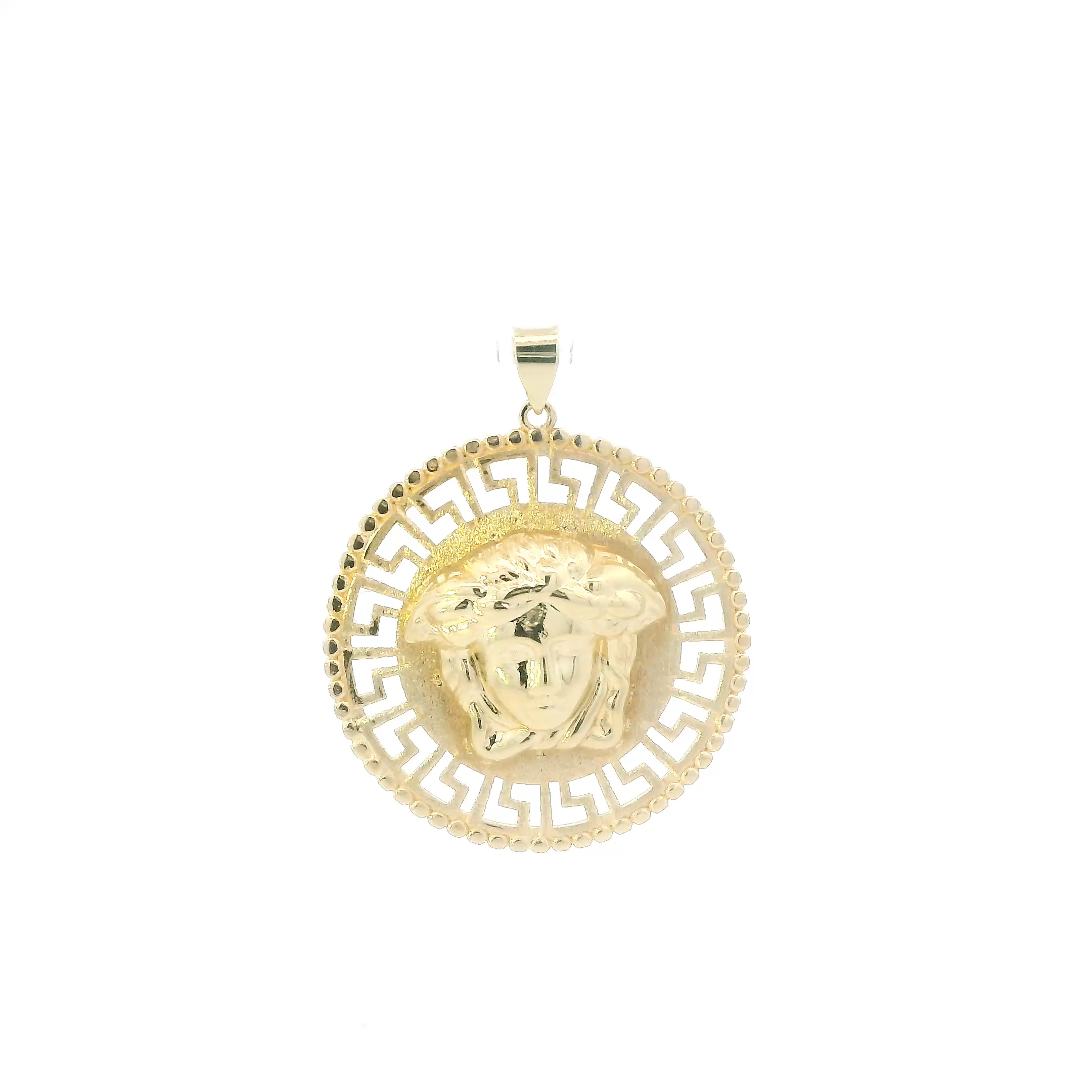 18K Yellow Gold Round Medusa Pendant