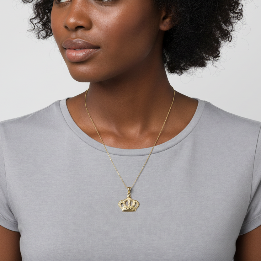 10K Yellow Gold Diamond Cut Crown Pendant