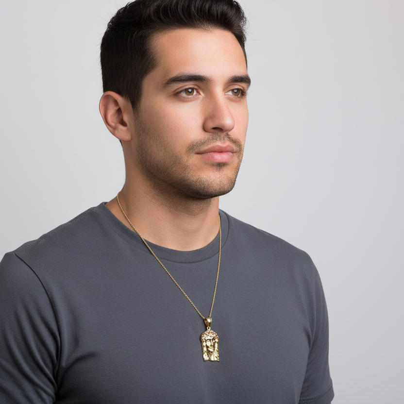 14K Yellow & Rose Gold CZ Jesus Face Pendant