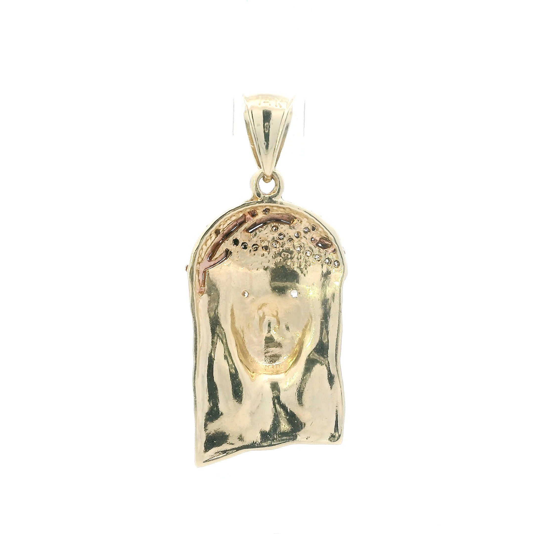 14K Yellow & Rose Gold CZ Jesus Face Pendant