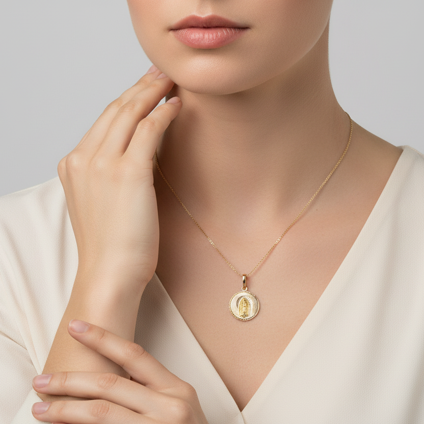 14K Tri Color Gold Double Sided Religious Pendant