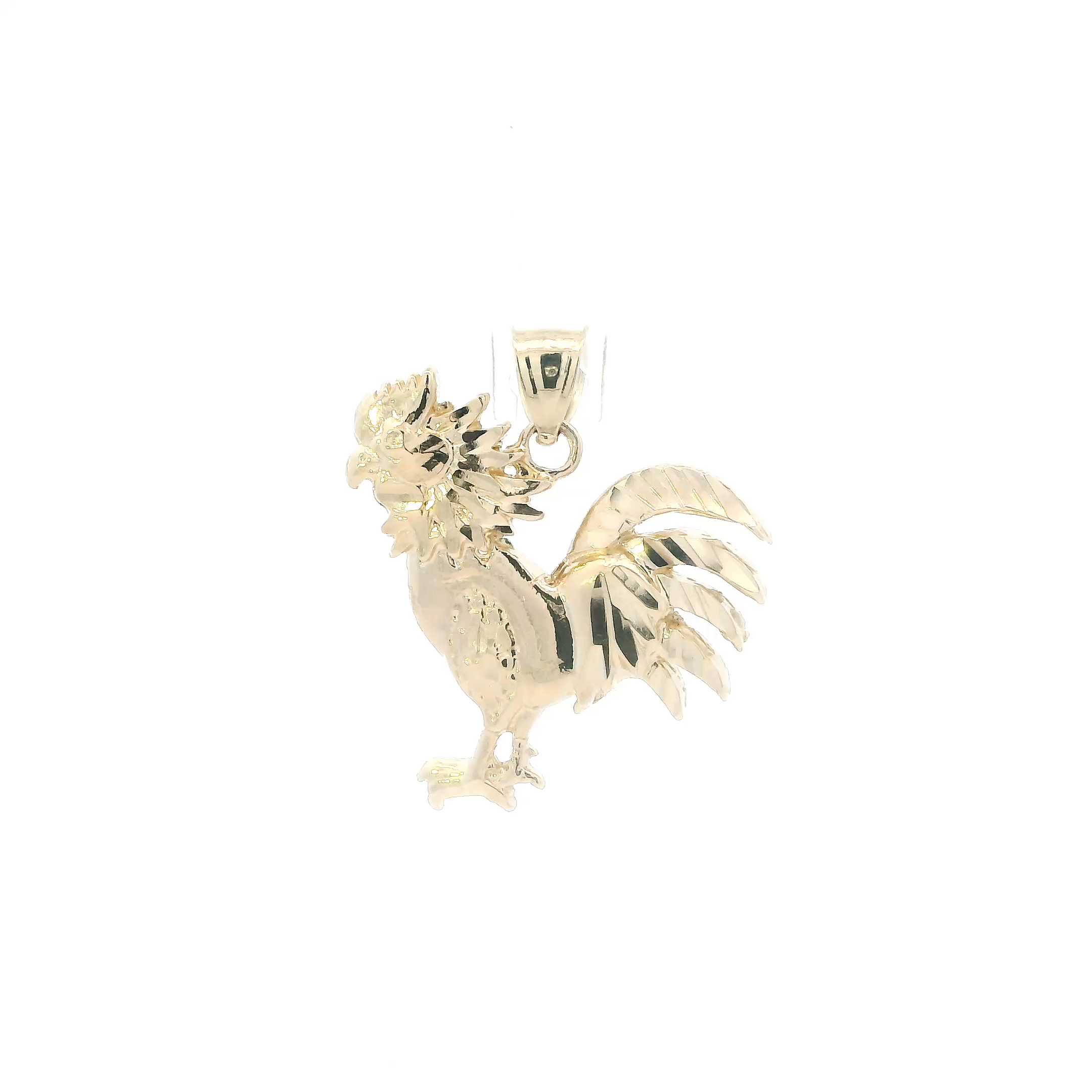14K Yellow Gold Diamond Cut Rooster Pendant