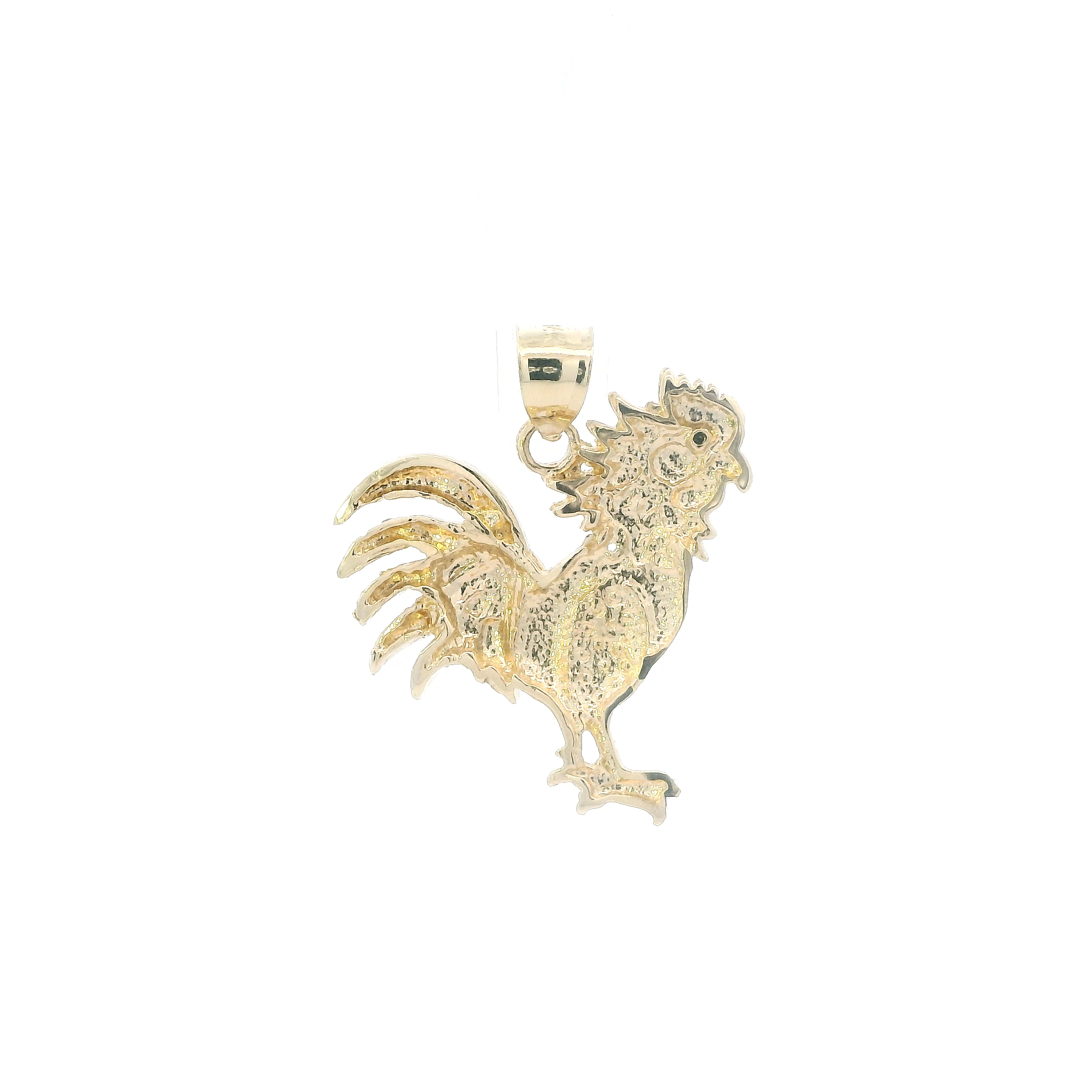 14K Yellow Gold Diamond Cut Rooster Pendant