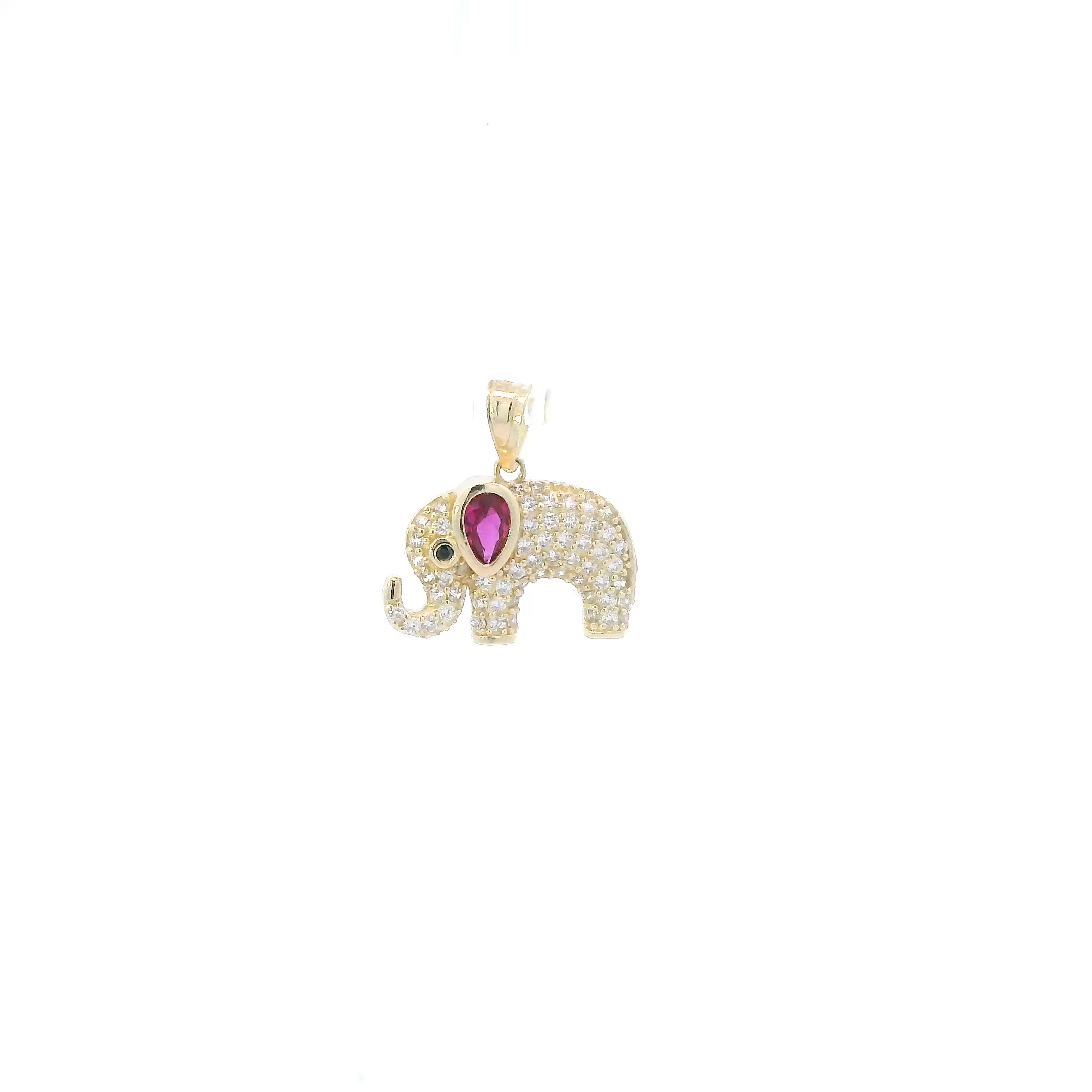 14K Yellow Gold Synthetic Ruby & CZ Elephant Pendant