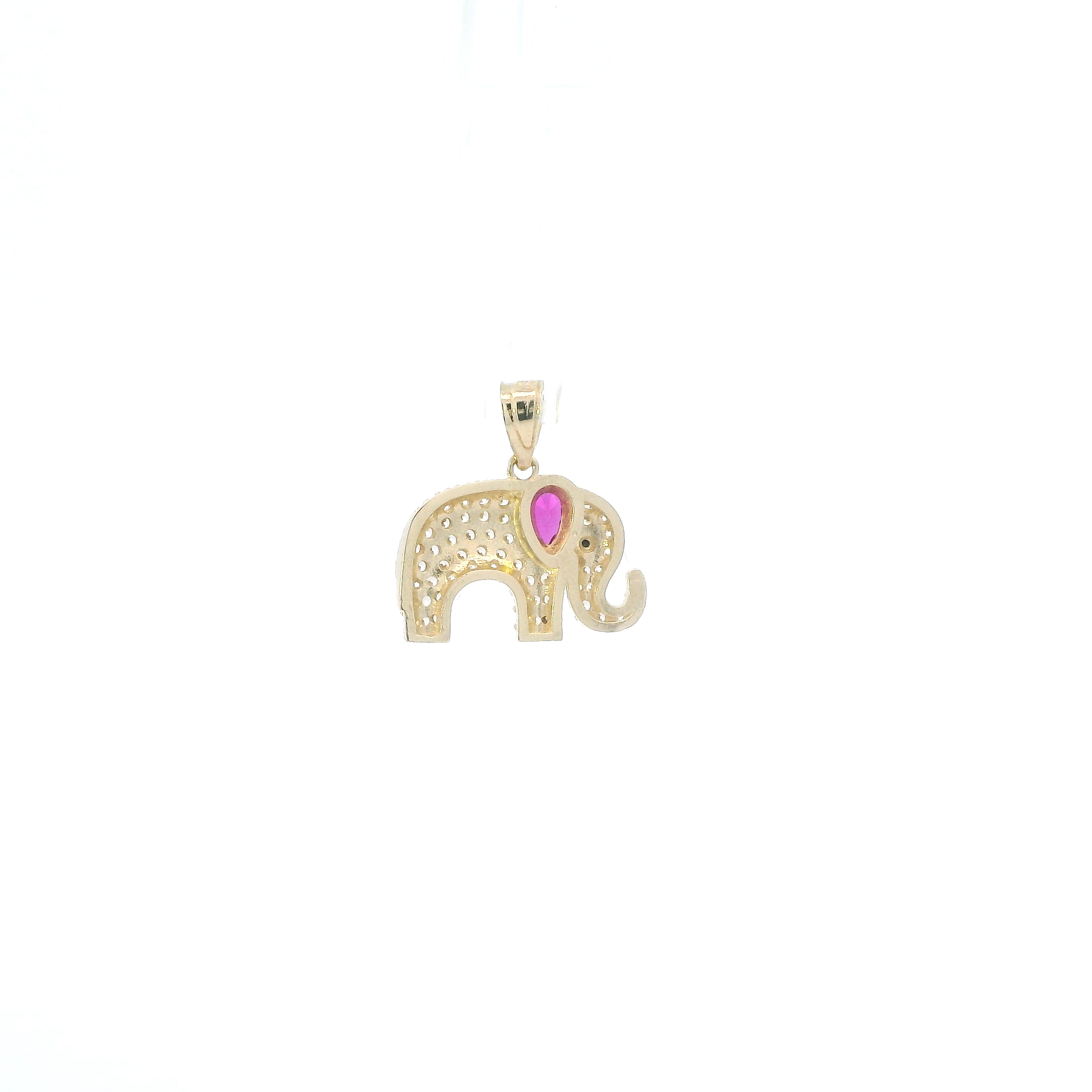 14K Yellow Gold Synthetic Ruby & CZ Elephant Pendant