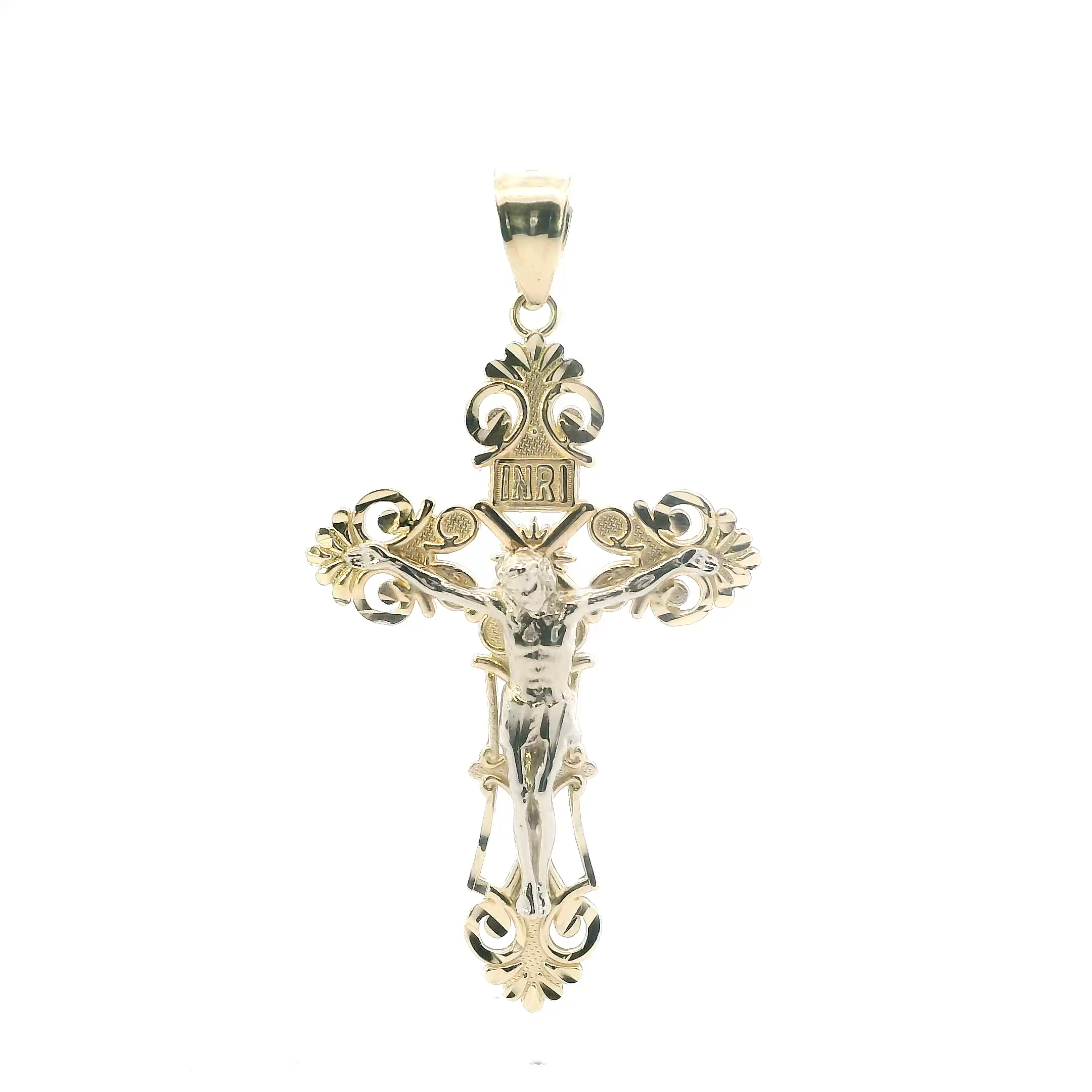 10K Yellow & White Gold Filigree Crucifix Pendant