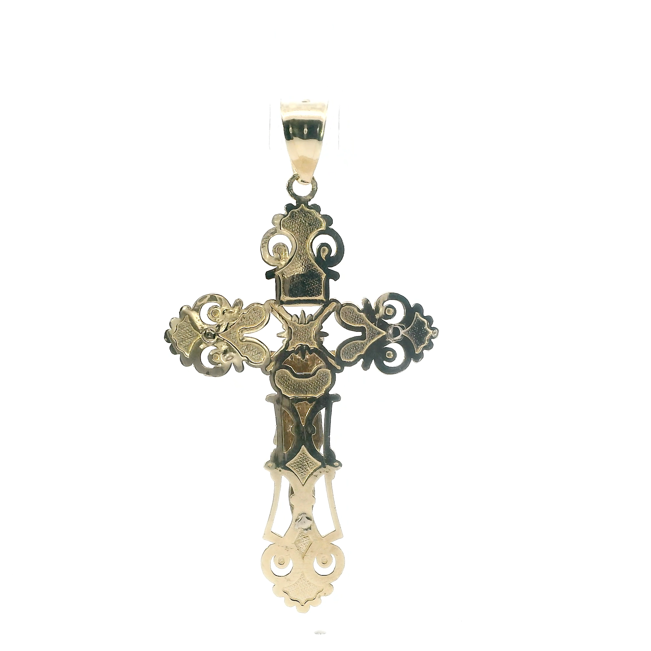 10K Yellow & White Gold Filigree Crucifix Pendant