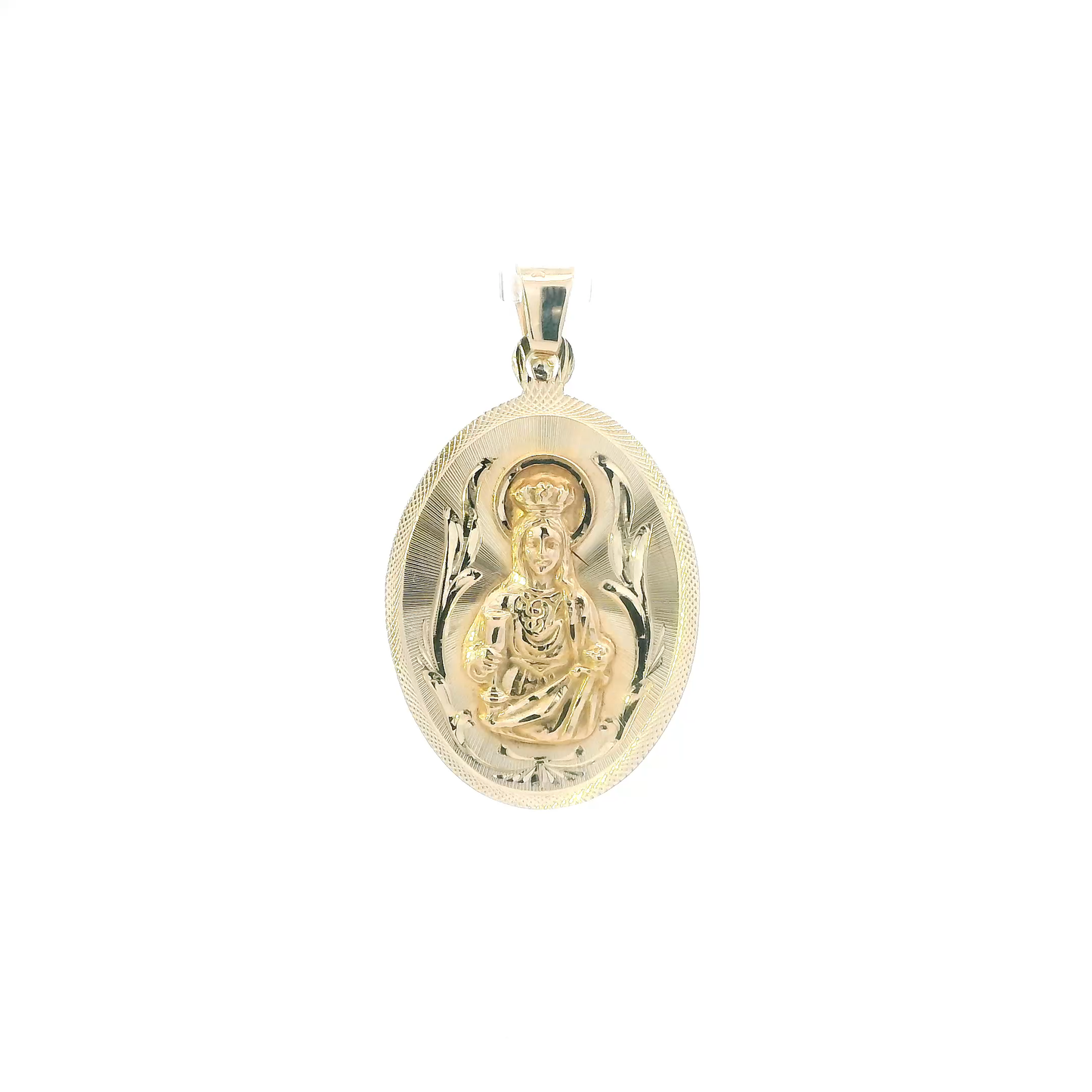 14K Yellow Gold Diamond Cut Oval Religious Figure Pendant