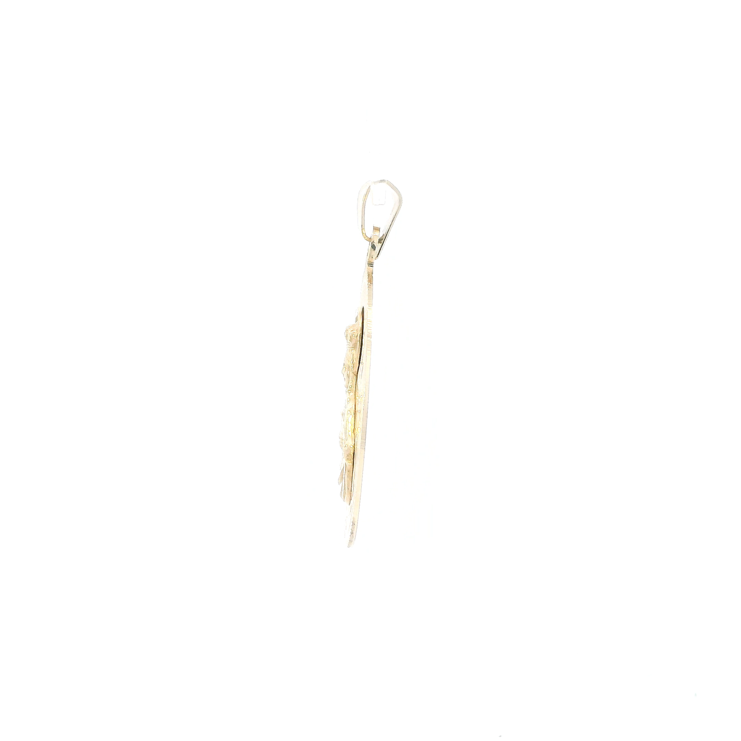 14K Yellow Gold Diamond Cut Oval Religious Figure Pendant