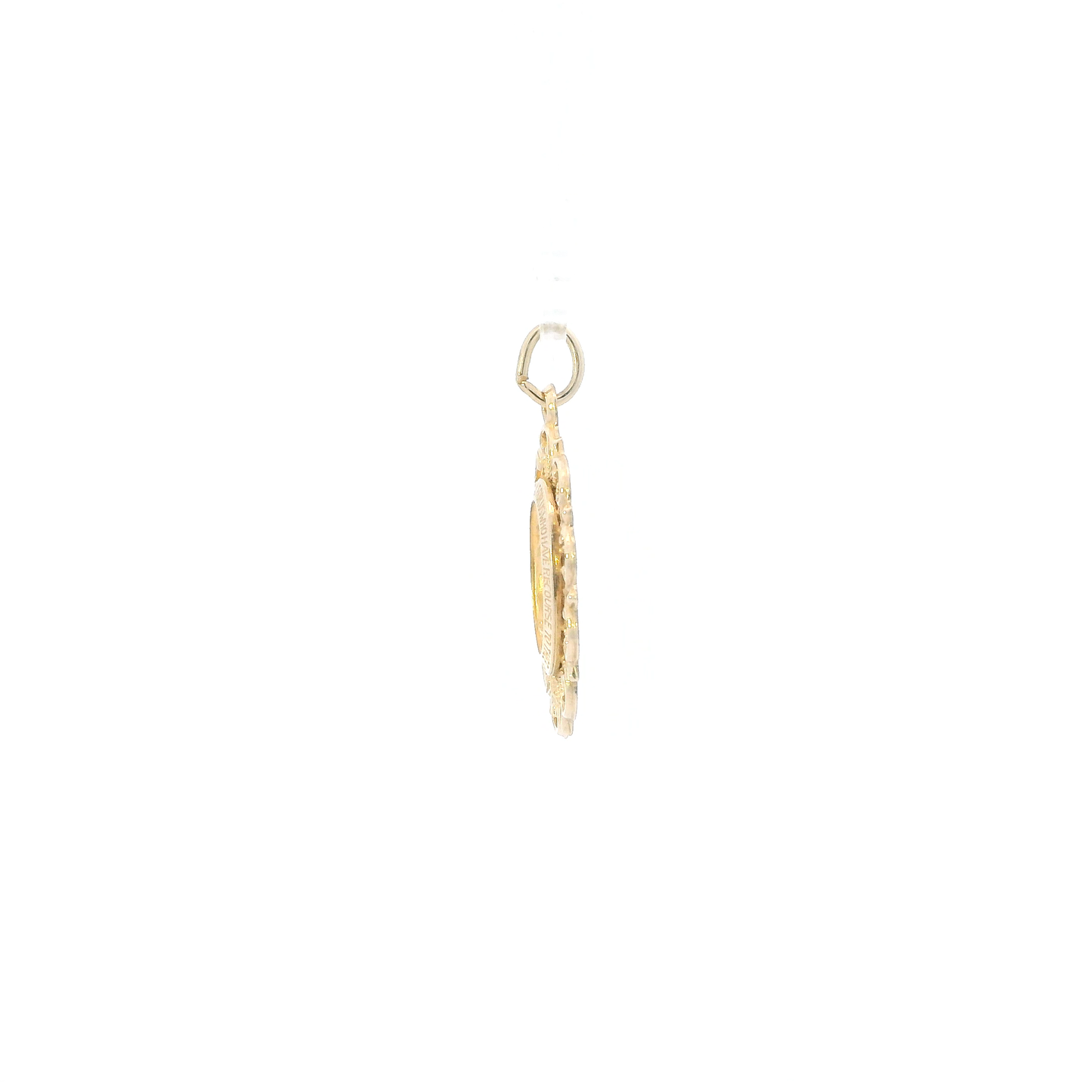 14K Yellow Gold Oval Filigree Religious Pendant