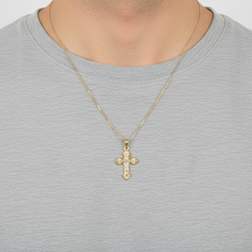 14K Yellow & White Gold Religious Crucifix Pendant