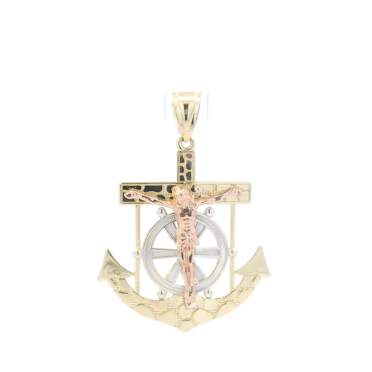 14K Yellow & Rose Gold Nugget Religious Anchor Pendant