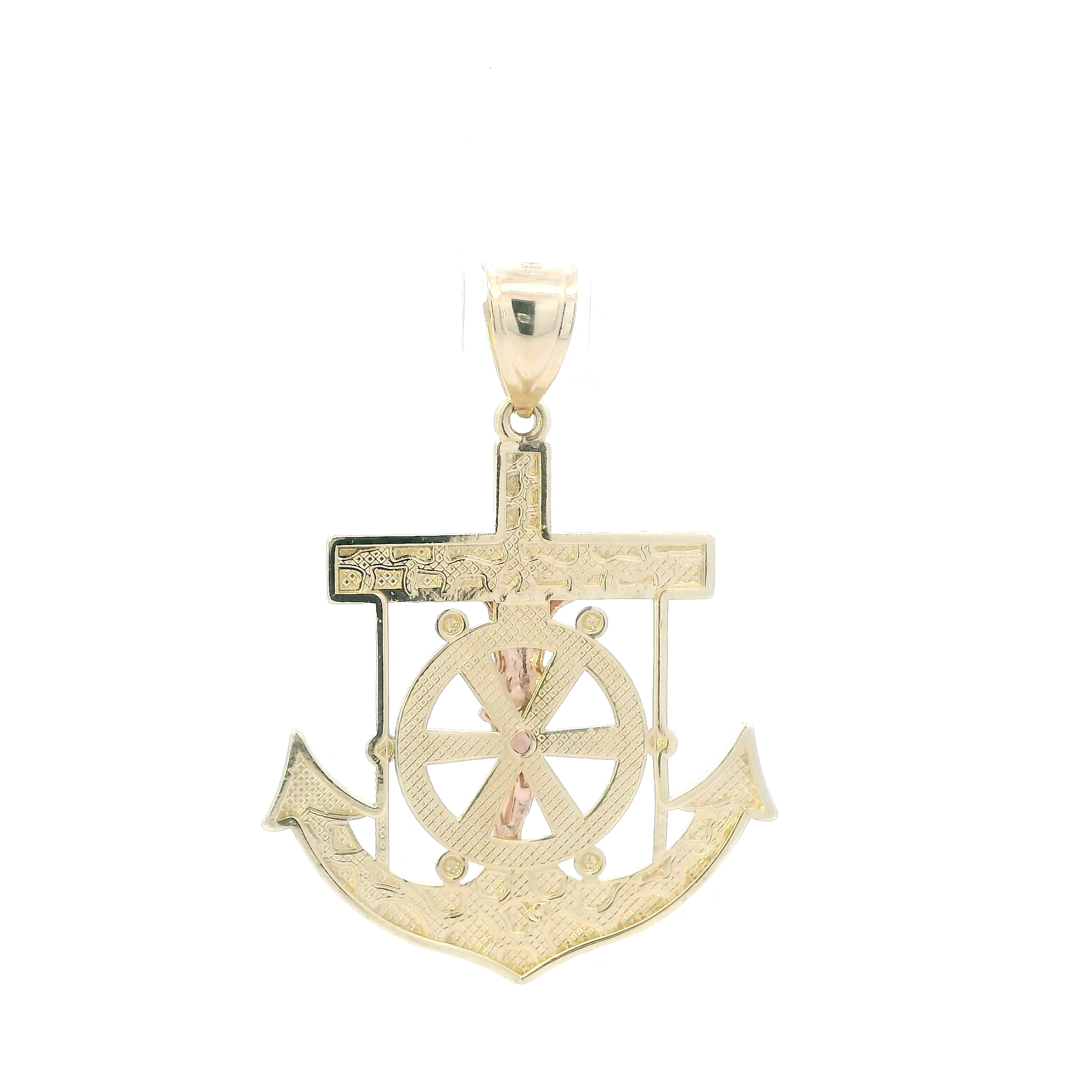 14K Yellow & Rose Gold Nugget Religious Anchor Pendant