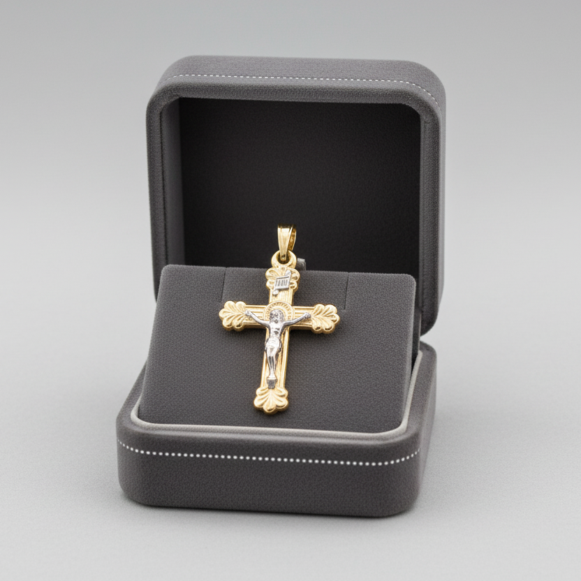 14K Yellow & White Gold Crucifix Pendant