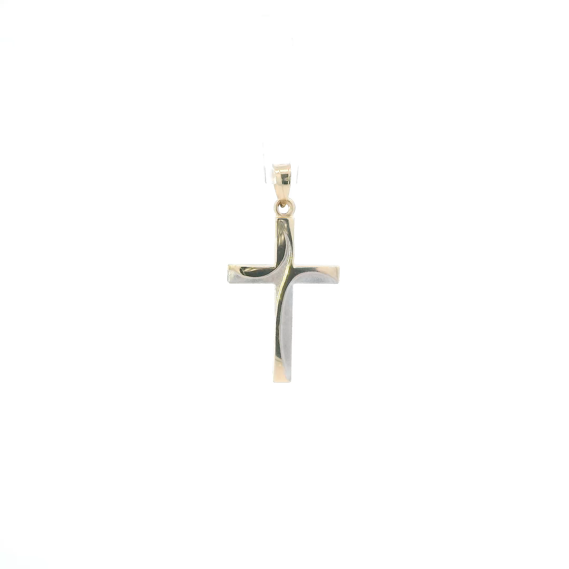 14K Yellow & White Gold Diamond Cut Cross Pendant