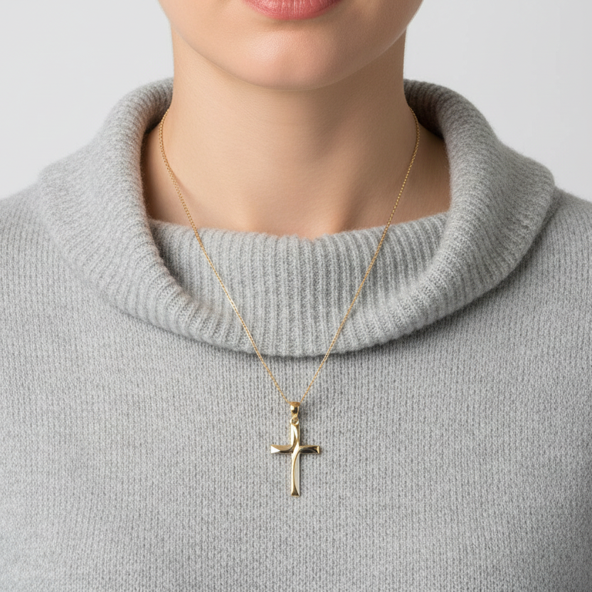 14K Yellow & White Gold Diamond Cut Cross Pendant