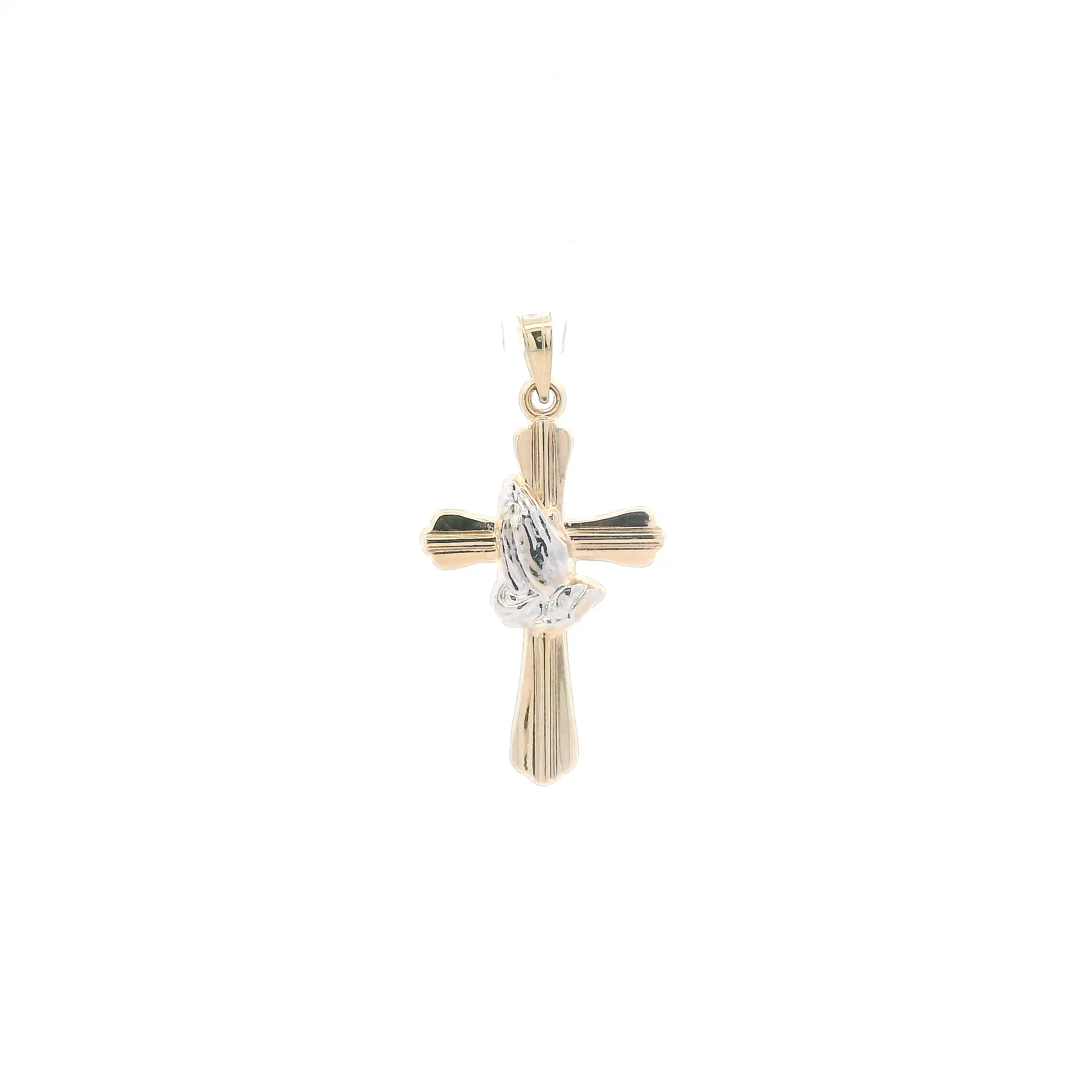 14K Yellow & White Gold Praying Hands Cross Pendant