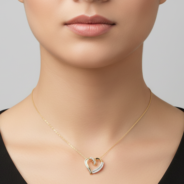 10K Yellow & White Gold Diamonds Heart Pendant - 0.41ct