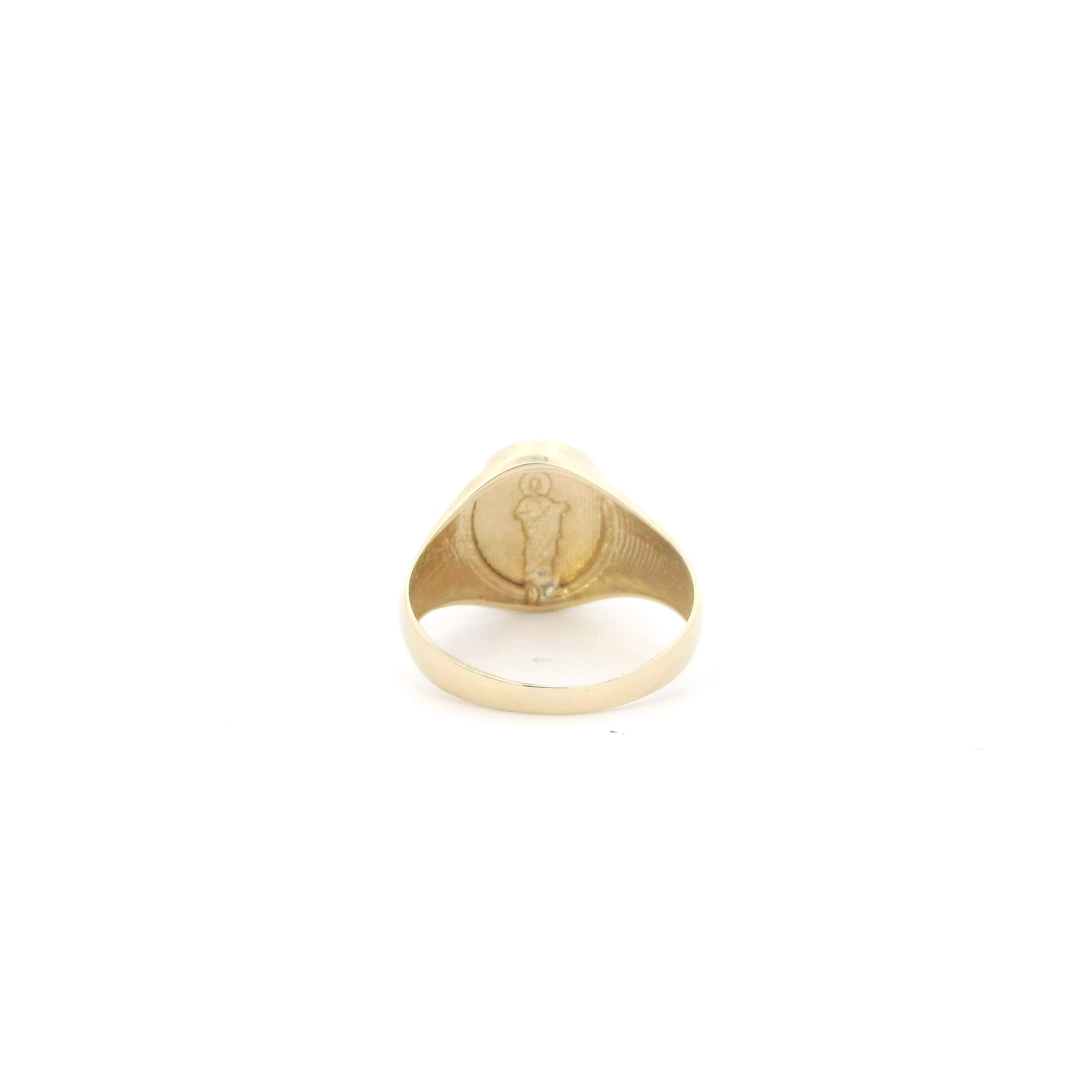 14K Yellow Gold Oval San Judas Mens Ring