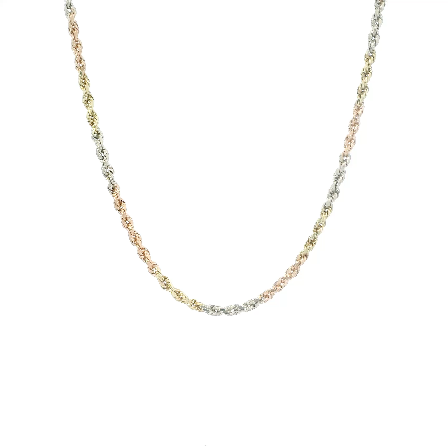 14K Tri Color Gold 25" Rope Chain