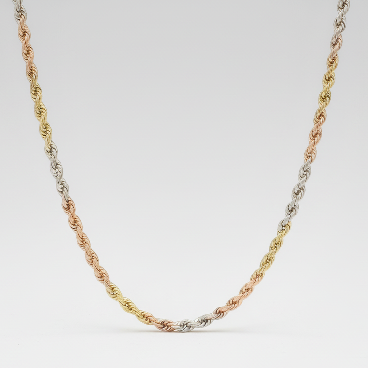 14K Tri Color Gold 25" Rope Chain