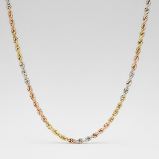 14K Tri Color Gold 25" Hollow Rope Chain
