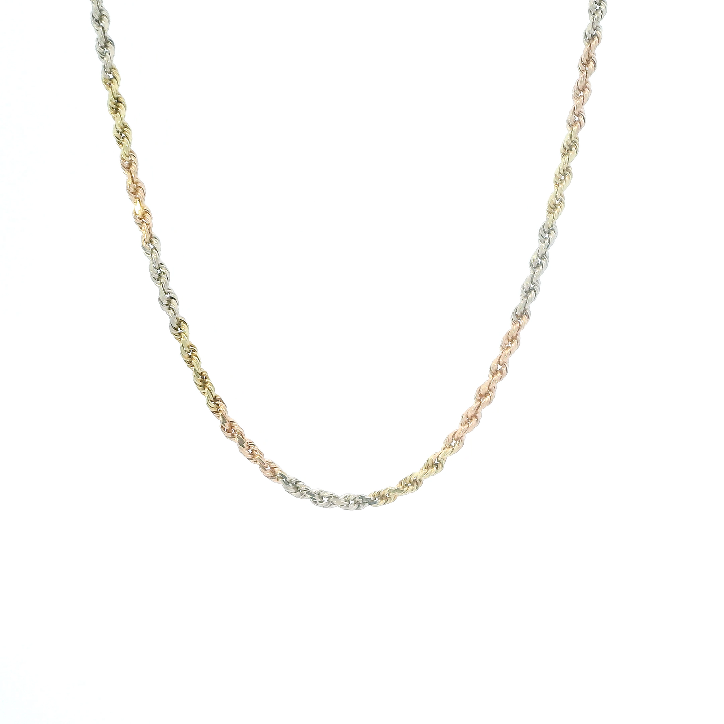 14K Tri Color Gold 25" Rope Chain