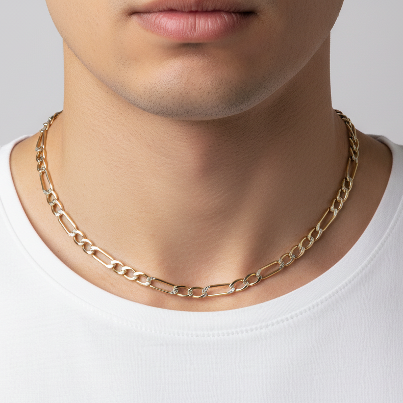 14K Yellow Gold 21" Diamond Cut Hollow Figaro Chain