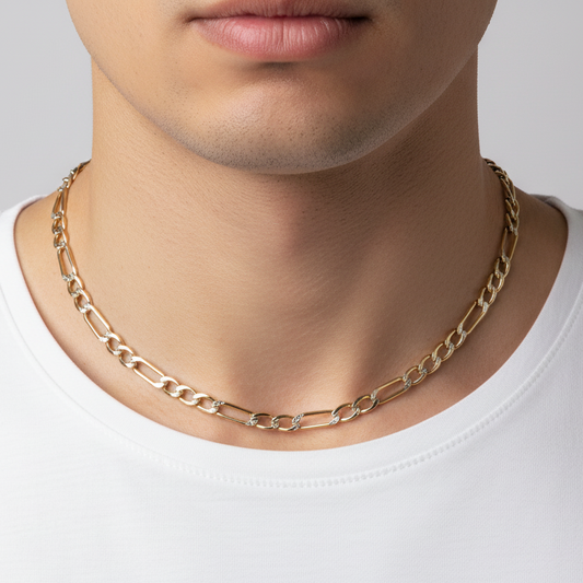 14K Yellow Gold 21" Diamond Cut Hollow Figaro Chain