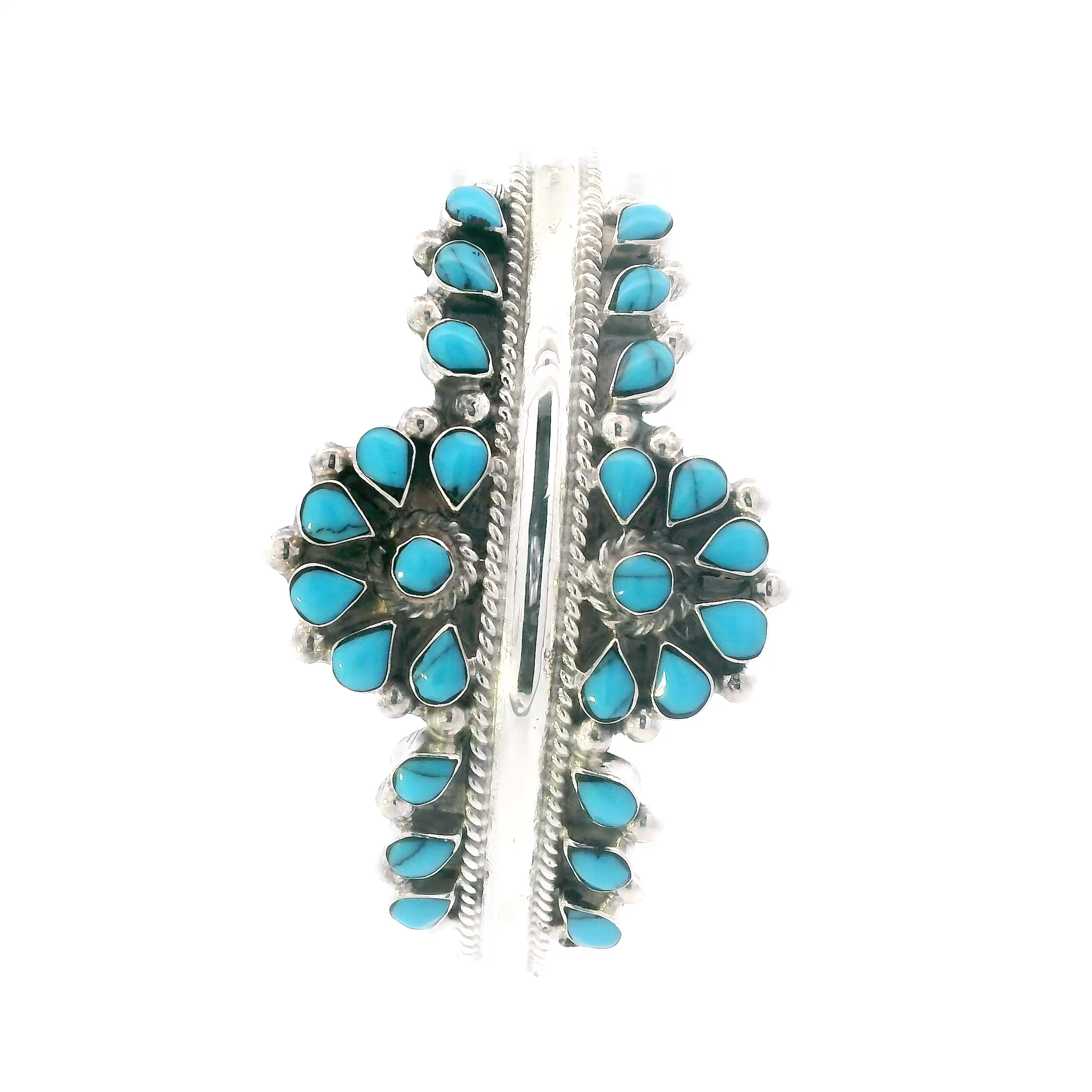 Taxco Mex Cluster Turquoise Flower Cuff Bracelet