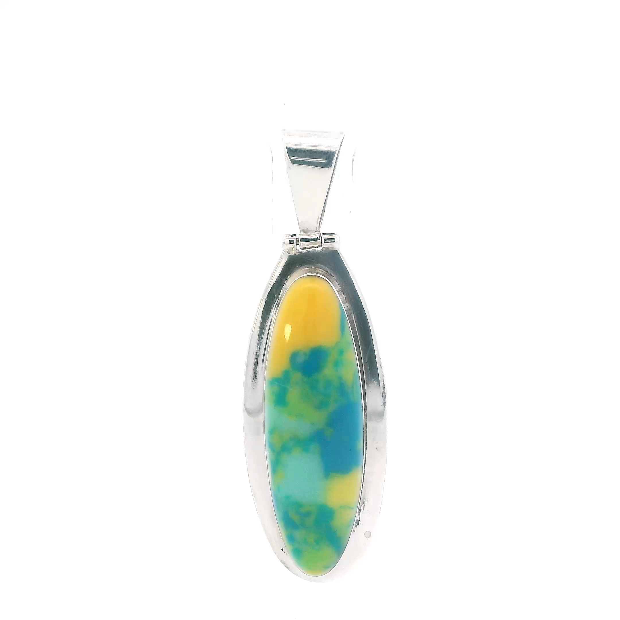 Mexico Sterling Silver Marbled Yellow & Green Turquoise Oblong Pendant