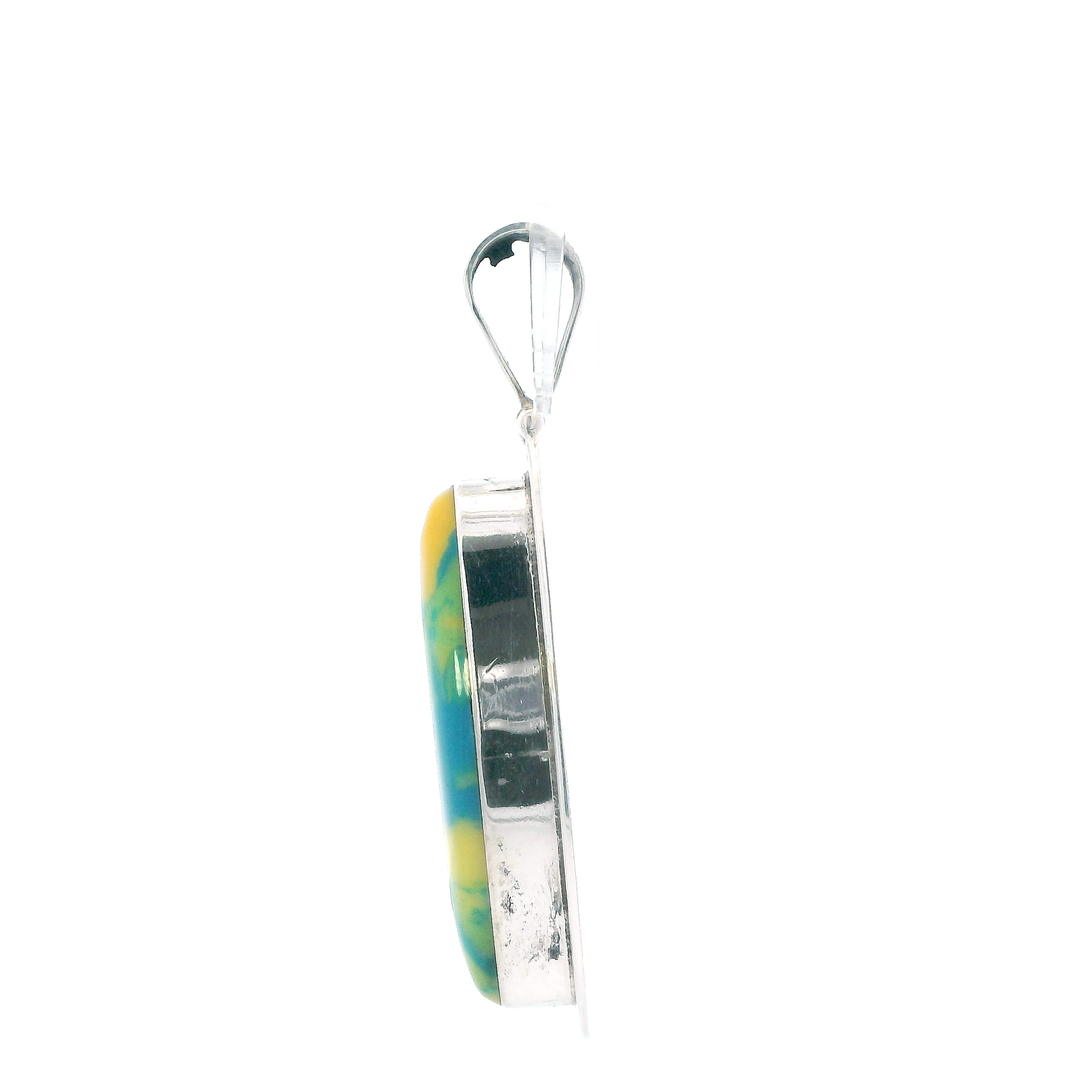 Mexico Sterling Silver Marbled Yellow & Green Turquoise Oblong Pendant