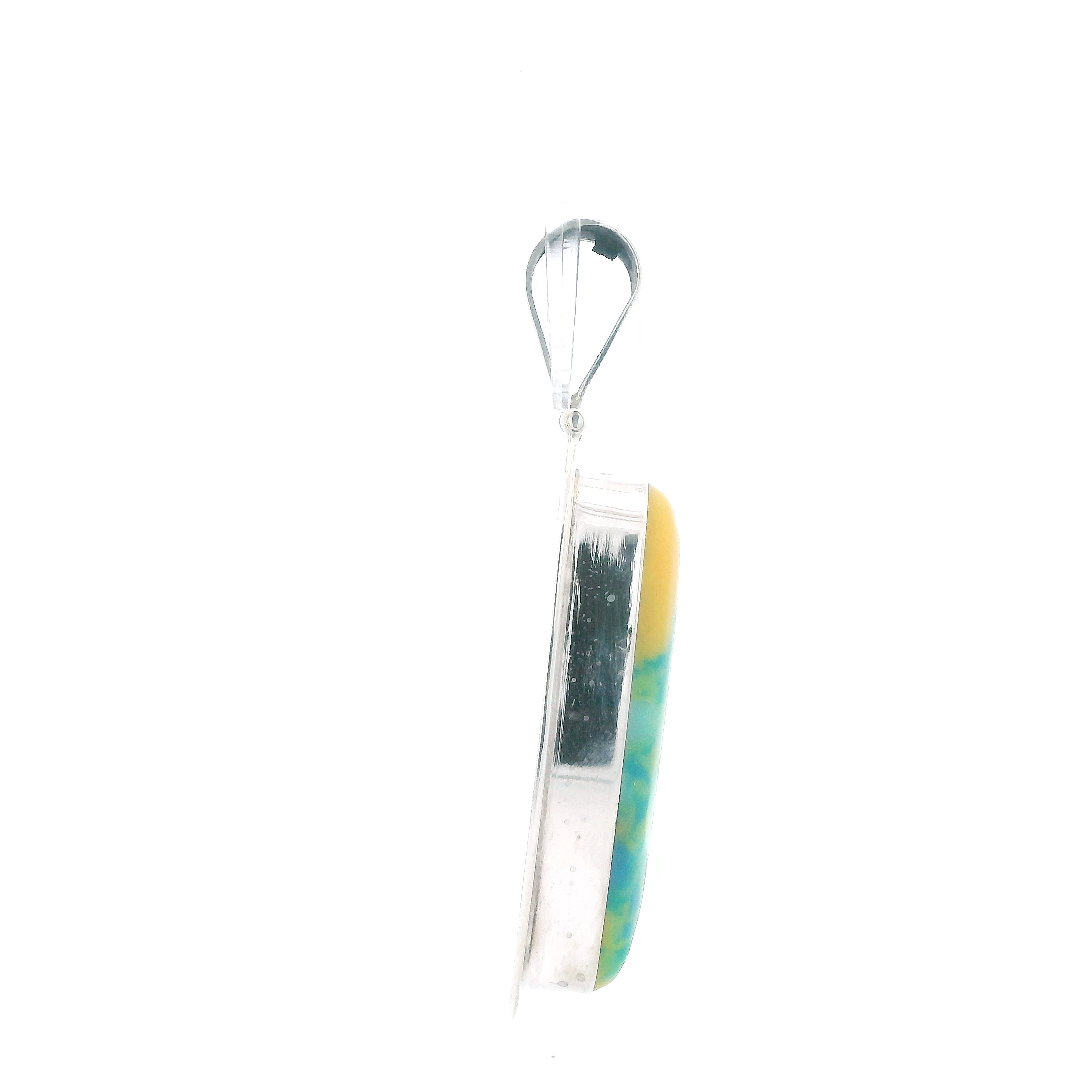 Mexico Sterling Silver Marbled Yellow & Green Turquoise Oblong Pendant