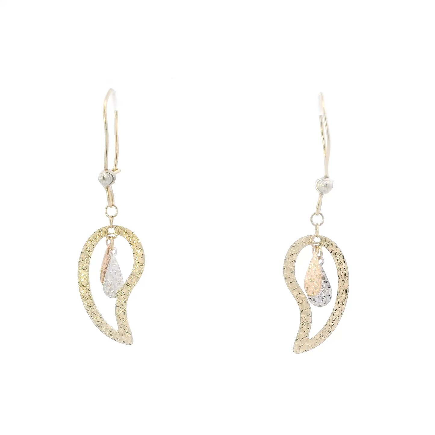 14K Tri Color Gold Triple Droplet Dangle Earrings