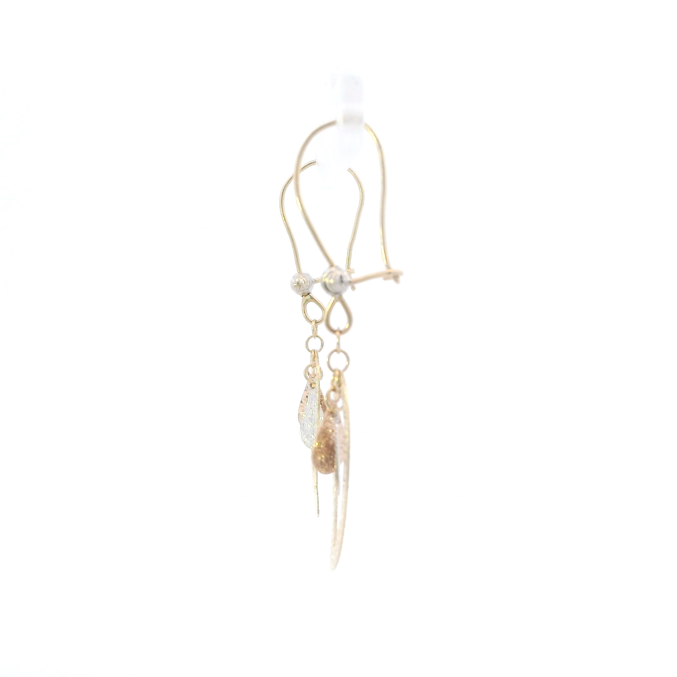 14K Tri Color Gold Triple Droplet Dangle Earrings