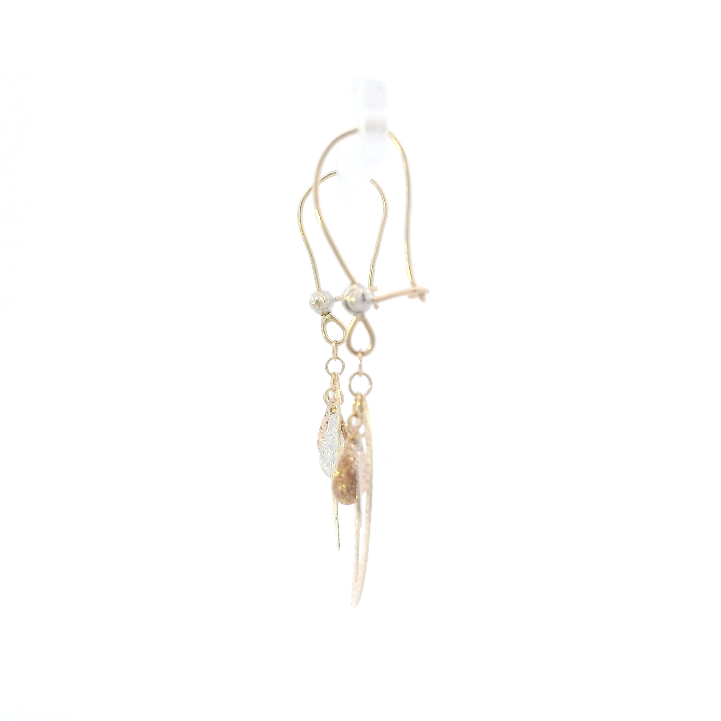 14K Tri Color Gold Triple Droplet Dangle Earrings