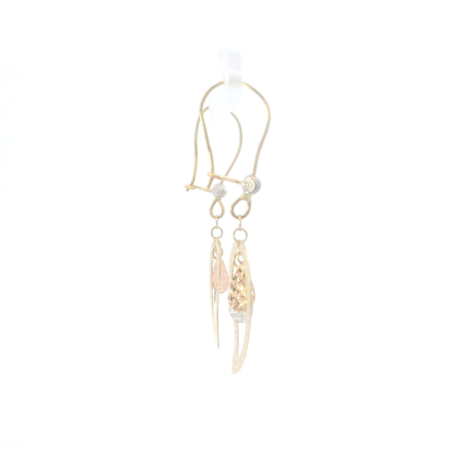 14K Tri Color Gold Triple Droplet Dangle Earrings